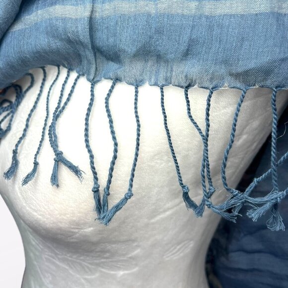 Vintage Blue Orange White Striped Fringe Scarf Rectangle Wrap Shawl - Picture 7 of 8